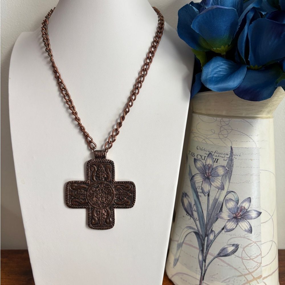 Copper Decorative Cross Necklace